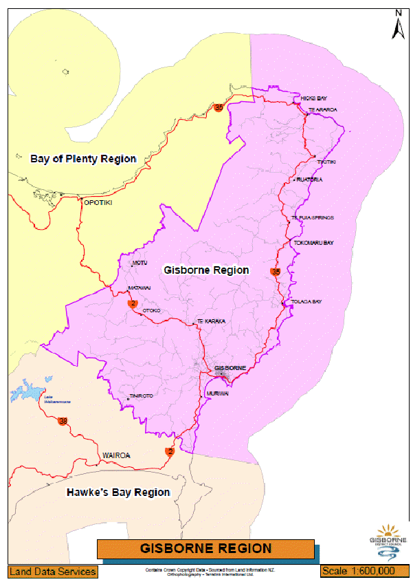 Map of the Gisborne Region