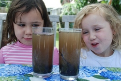 Girls looking at a water tank