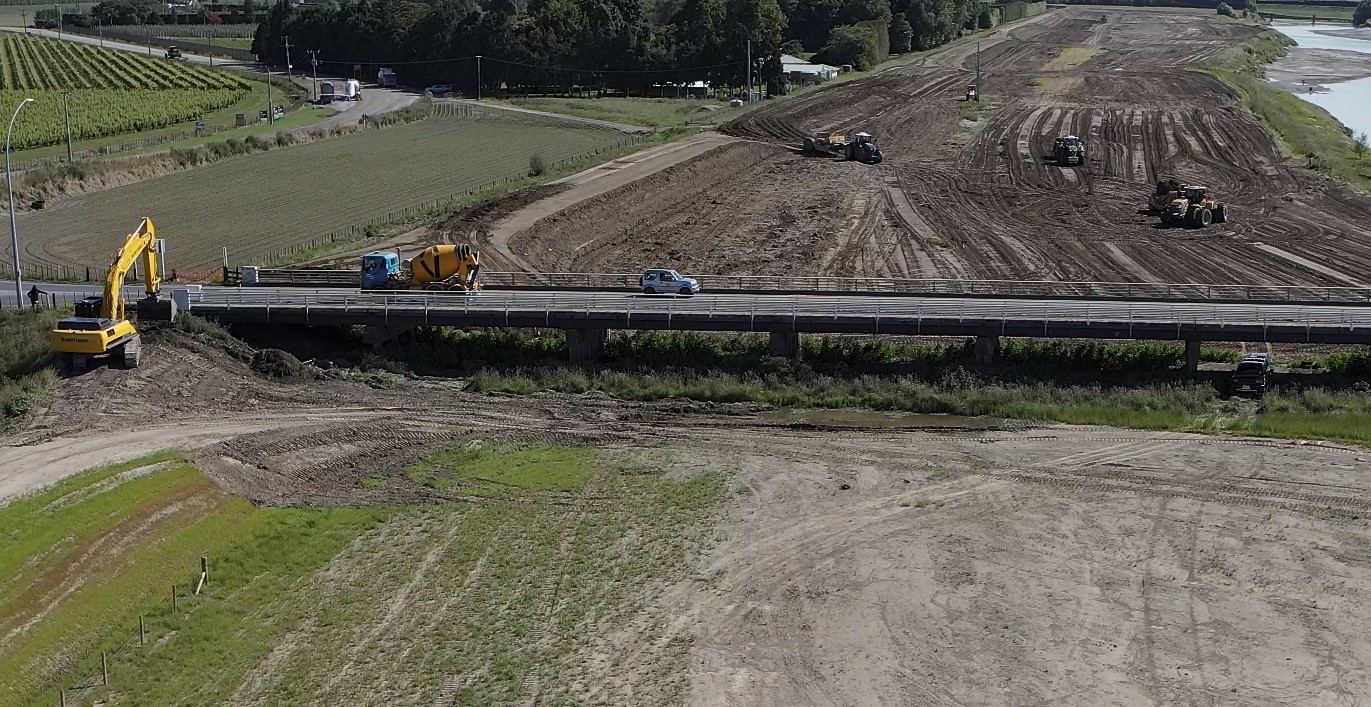 Waipaoa stopbanks under contruction western side Feb 2024