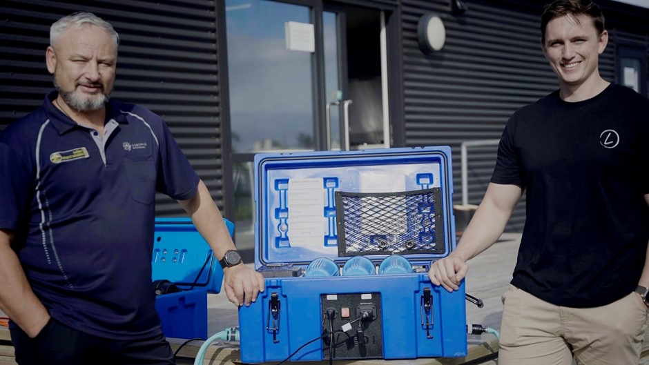 TEMO Ben Green and Dael Liddicoat with desalination unit